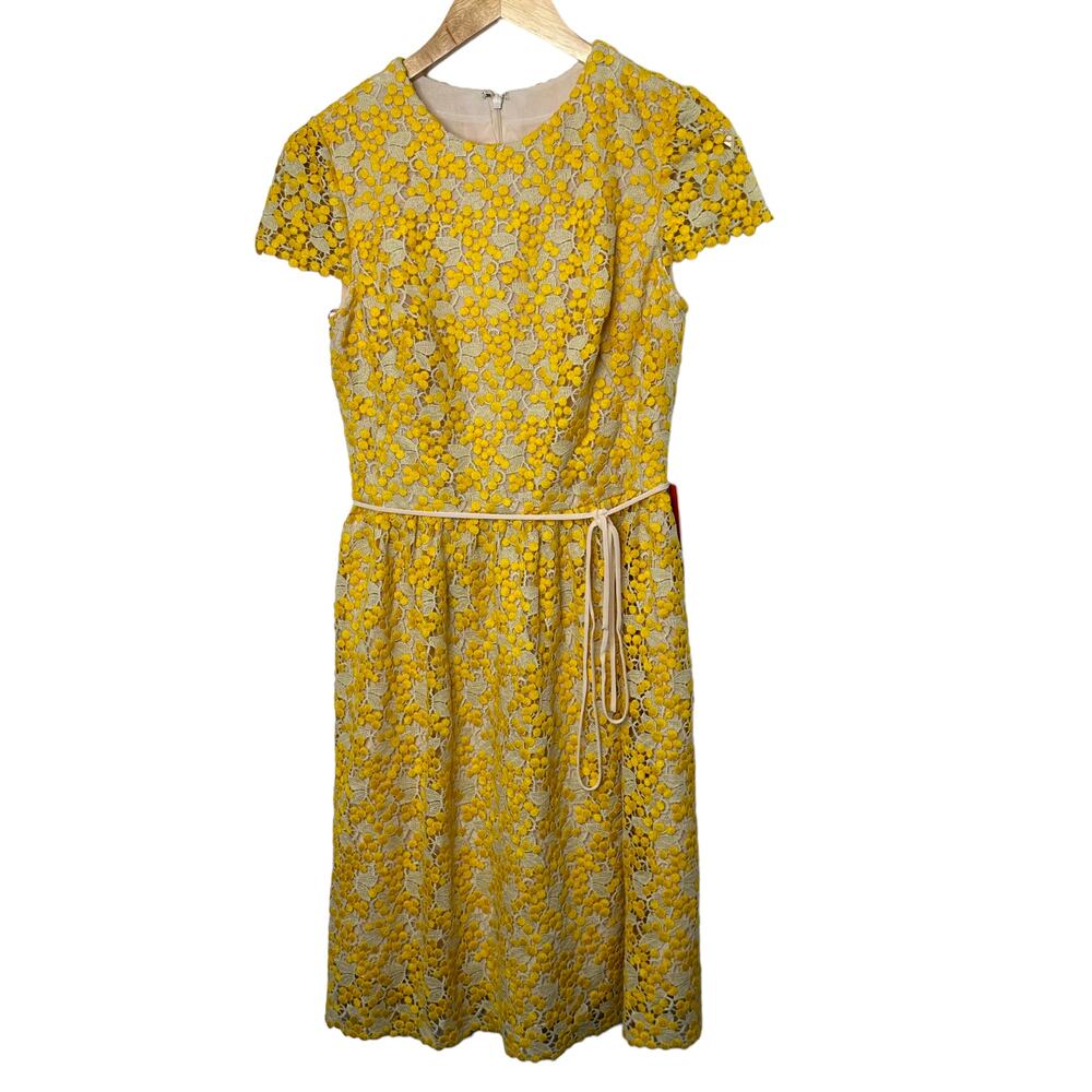 ML MONIQUE LHUILLIER Cap-Sleeve Lace Fit-And-Flare Dress Sunflower Women's 4 NEW